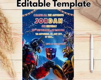 Invitación de fiesta de Transformers One, invitación de cumpleaños imprimible de Rescue Bots, invitación de Optimus Prime, invitación de fiesta de Autobots, invitación de Bumblebee