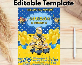 Editable Minions Birthday Party Invitation Template for Kids / Kids Minion Party Invitation Template / Kids Birthday Party Invitation