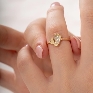 14K Solid Gold Baby Footprint Ring – Dainty Mom Jewelry, Newborn Gift for Mothers
