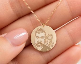 14K Solid Gold Custom Photo Necklace, Personalized Portrait Memory Jewelry