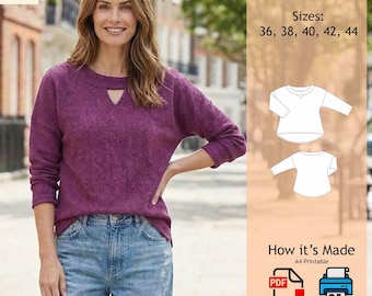 Patrón de sudadera / Patrón de costura / Patrón de costura superior / Patrón de costura para mujer / Descarga de patrón de costura en PDF / Sudadera moderna 1
