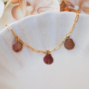Gold Plated Seashell Paperclip Chain Charm Bracelet