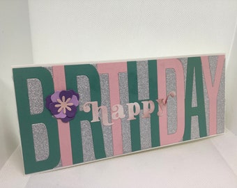 Happy Birthday Block Letter Card with flower