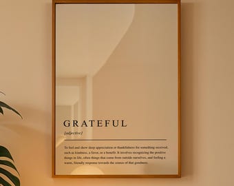 grateful definition print, gratitude wall art, thank you definition, inspirational art, thanksgiving decor, living room decor, digital print