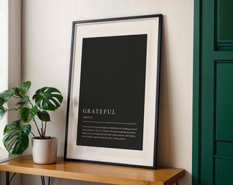 grateful definition print, gratitude wall art, thank you definition, inspirational decor, appreciation gift, minimalist print, digital print