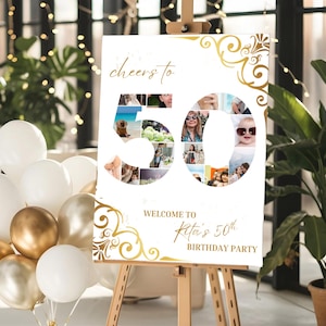 50th Birthday Sign | 50th Birthday Photo Collage | 50th Birthday Decorations | Canva Template | Instant Download | Digital Download
