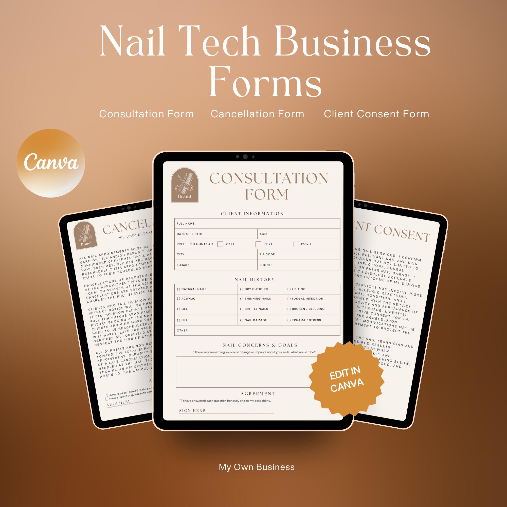 Nail Tech Forms Bundle | Client Consultation, Consent & Cancellation ...
