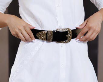 Cintura Donna E Uomo Con Fibbia Stampata A Piume - Cinture Western In PU Stile Cowboy Country, Retrò Per Jeans (100-130 Cm)