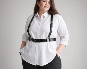 Leather Suspenders Harness for Women, Adjustable Genuine Leather Chest Harness Belt, Plus Size Custom Fit Leather Waist Harness for Women
