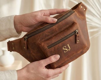 Leather Belt Bag, Leather Crossbody Bag, Personalized Crazy Horse Waist Bag, Hip bag, Bum bag, Adjustable Strap Travel Fanny Pack