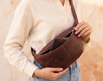 Bolso bandolera de piel auténtica para mujer, riñonera de piel, bolso cruzado, bolso de cintura personalizado, bolso de cintura ajustable, bolso de viaje hecho a mano