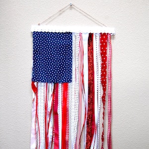 Ribbon and Rag U.S. Flag Rustic Wall Hanging 4th of July, Memorial Day Home Decoration image 1