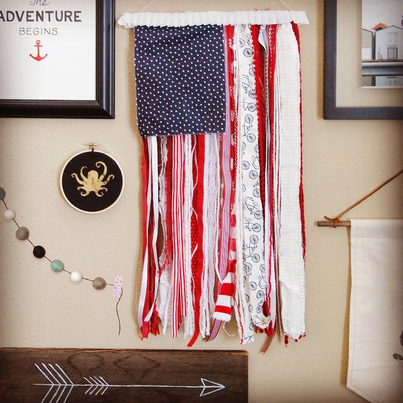 Ribbon and Rag U.S. Flag Rustic Wall Hanging 4th of July, Memorial Day Home Decoration image 2