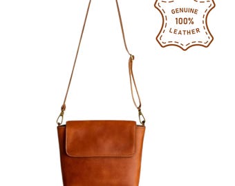 Handmade Brown Leather Crossbody Bag: Mini Everyday Purse with Zipper