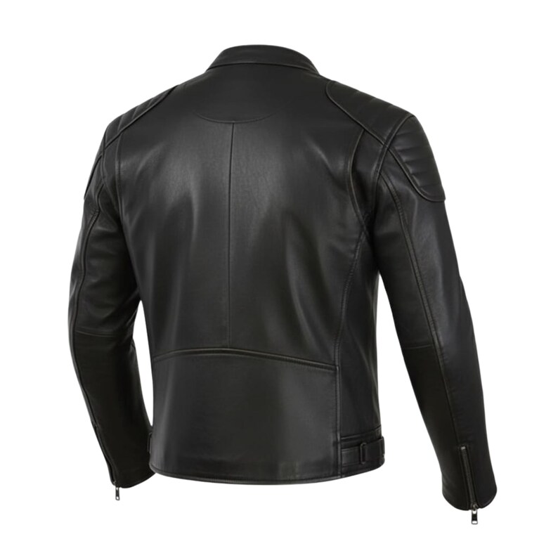 Jaqueta masculina preta de couro legítimo estilo Café Racer, feita à mão. imagem 3