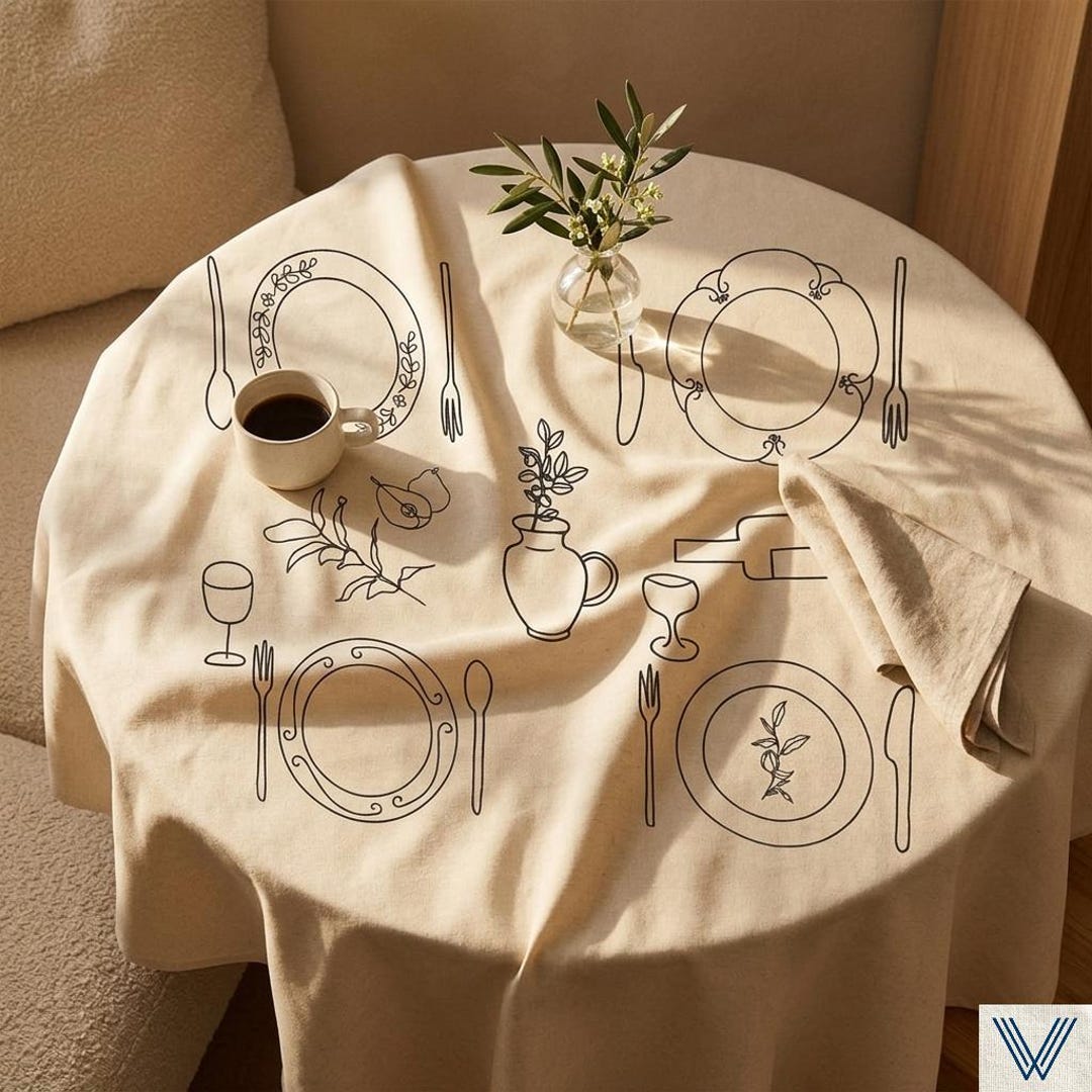 Tablecloth Line Drawing Line Art Tablecloth - Modern Kitchen Decor, Dining Table Cover - Etsy