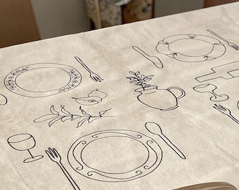Tovaglia Line Art - Decorazione moderna per cucina, copritavolo da pranzo