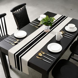 Striped Table Runner - Modern Black and White, Dining Decor