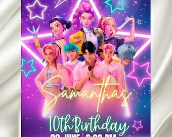 K-Pop Dämonenjäger-Geburtstagseinladung, bearbeitbare Canva-Vorlage, Anime Party einladen, digitaler Download druckbar, Kpop Anime einladen,