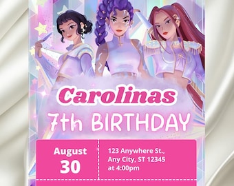 K-Pop Dämonenjäger-Geburtstagseinladung, bearbeitbare Canva-Vorlage, Anime Party einladen, digitaler Download druckbar, Kpop Anime einladen,
