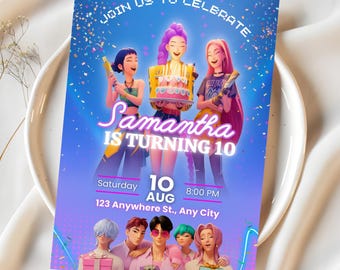 KPOP Demon Hunters Invitation, KPOP Demon Hunters Birthday invitation, EDITABLE K Pop Birthday Invitation, K Pop Warriors Invitation