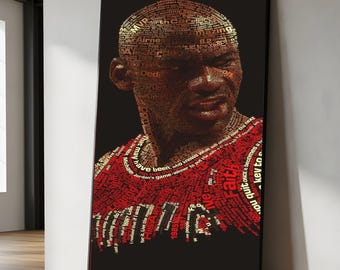 Michael Jordan Typography Portrait Canvas, Inspirational NBA Basketball Wall Art, Motivational Sports Quote Canvas, Home Decor Basketball