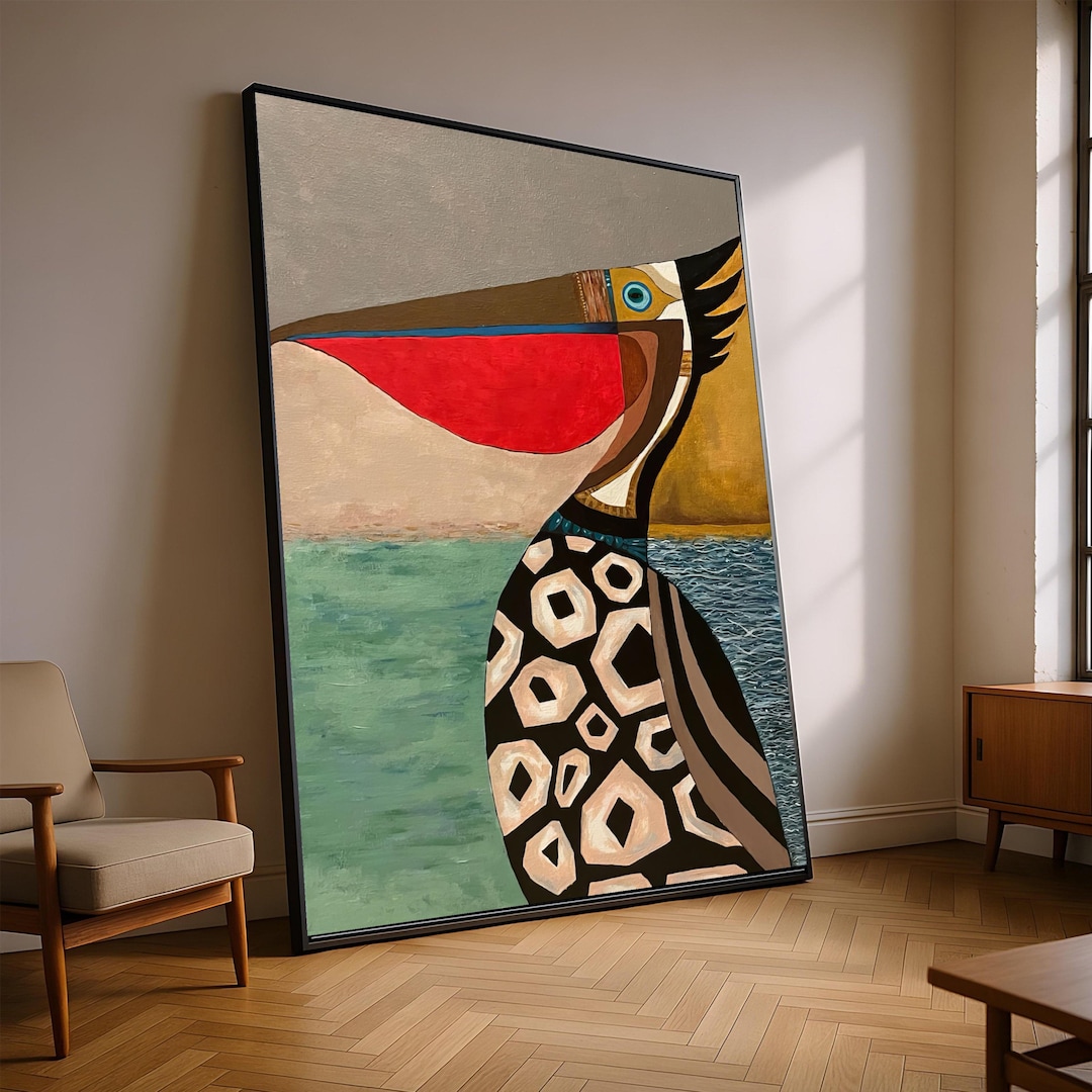 Abstract Pelican Canvas Wall Art, Modern Coastal Bird Painting, Vibrant ...