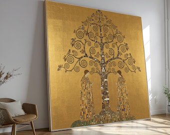 Gustav Klimt Tree of Life Canvas Wall Art, Gold Decorative Canvas, Symbolic Art Print, Modern Abstract Tree Painting, Elegant Home Decor