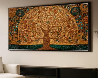 グスタフ・クリムト　モザイクアート グスタフ・クリムト 黄金のモザイクキャンバス、抽象的な木と人物の壁