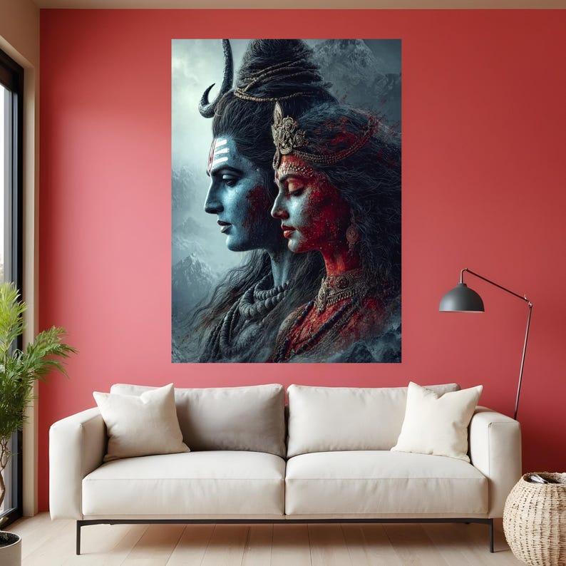 Shiva Parvati Canvas Print, Hindu Mythology Spiritual Wall Art ...