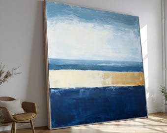 Mark Rothko  Coastal Horizon Canvas,Modern Ocean Wall Art,Blue and Beige Beach Landscape, Contemporary Home Decoration,Large Wall Art Canvas
