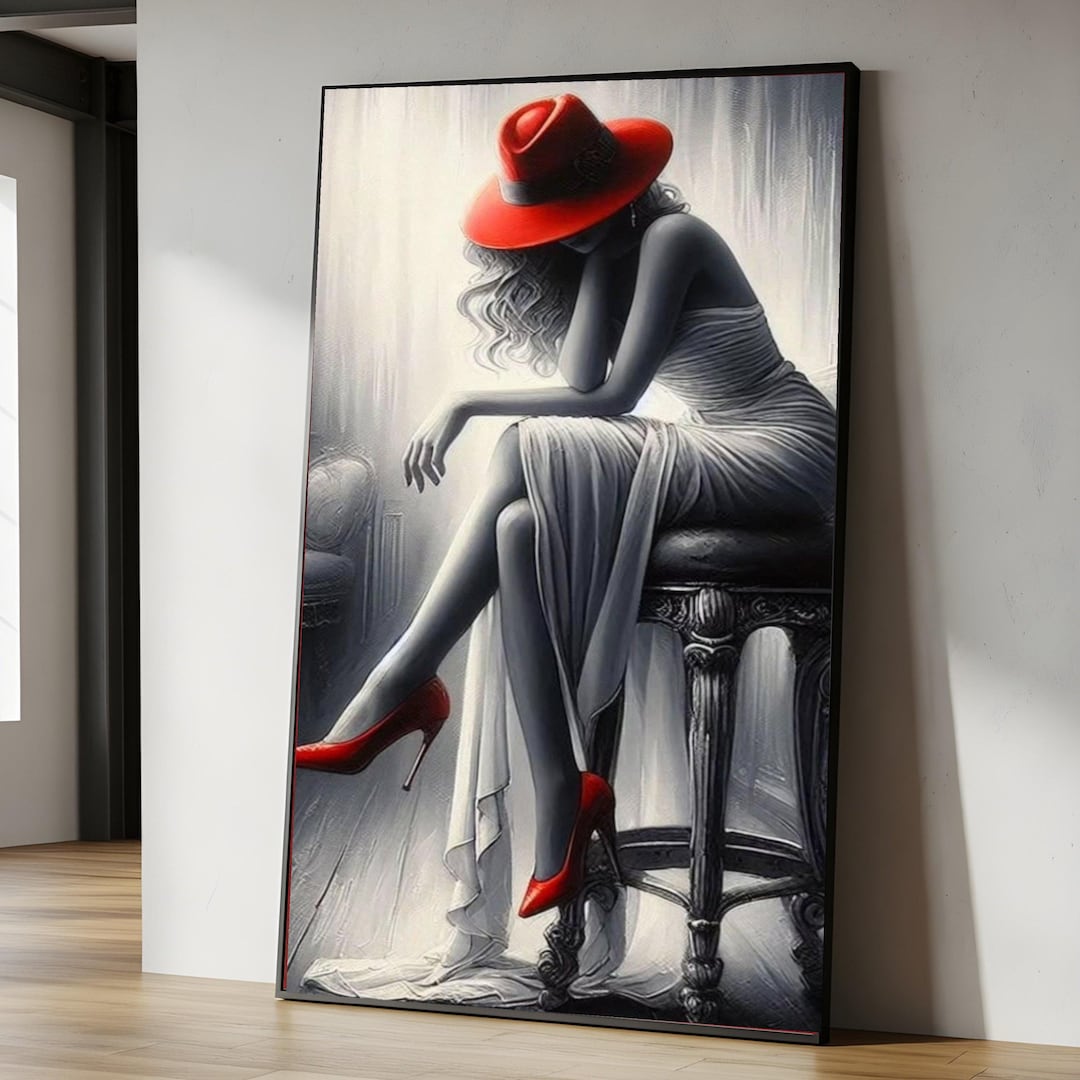 Elegant Woman in Red Hat and Heels Canvas, Fashion Art Print ...