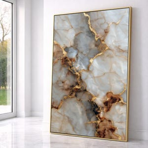 Elegant Marble Veins Canvas Wall Art, Gold Accent Abstract Decor, Modern Luxury Home Decoration, Large Ready to Hang Artwork