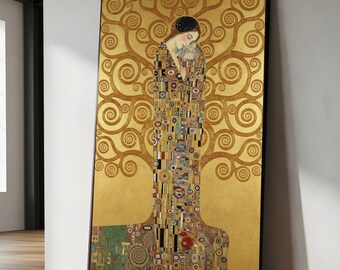 Gustav Klimt Tree of Life Canvas, Art Nouveau Wall Art, Golden Decorative Canvas, Abstract Pattern Home Decor, Ready to Hang