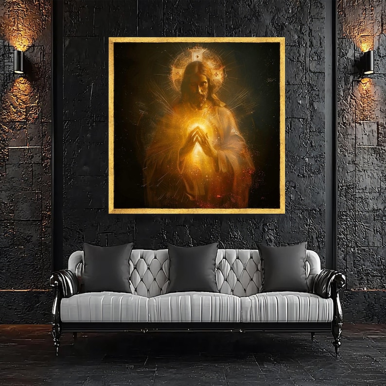 Glowing Sacred Heart Jesus Canvas, Spiritual Christian Wall Art ...