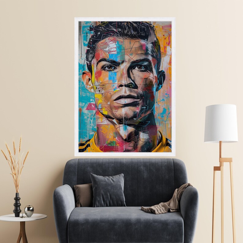 Vibrant Abstract Portrait Canvas, Modern Urban Wall Art, Colorful Graffiti Face Canvas, Contemporary Male Artwork, Home Décor Canvas Print image 3