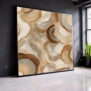 Lienzo con diseño de rodaja de ágata en tonos tierra, arte mural de piedra natural, decoración en colores neutros, impresión moderna en lienzo con diseño de geoda, obra de arte lista para colgar.