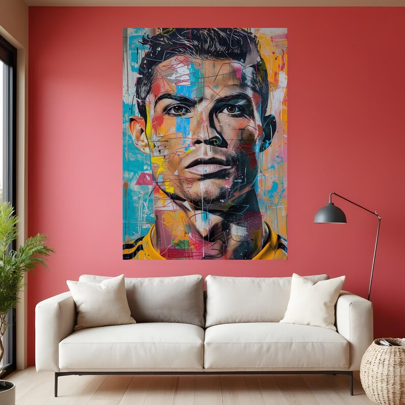 Vibrant Abstract Portrait Canvas, Modern Urban Wall Art, Colorful Graffiti Face Canvas, Contemporary Male Artwork, Home Décor Canvas Print StretchedWood Canvas