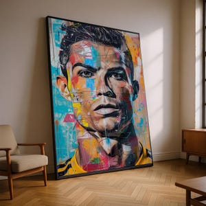 Vibrant Abstract Portrait Canvas, Modern Urban Wall Art, Colorful Graffiti Face Canvas, Contemporary Male Artwork, Home Décor Canvas Print image 1