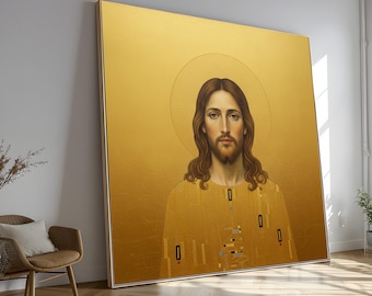 Gustav Klimt Jesus Portrait Canvas, Golden Religious Wall Art, Spiritual Decorative Canvas, Iconic Sacred Art for Home