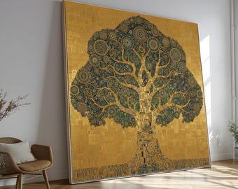 Golden Tree of Life Canvas, Abstract Art Wall Decor, Gustav Klimt Elegant Nature Canvas, Home Decoration Painting