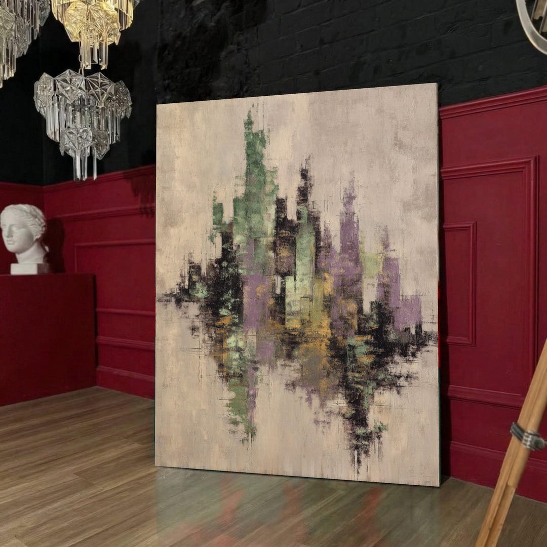 Modern Abstract Cityscape Canvas, Urban Skyline Wall Art, City Painting ...
