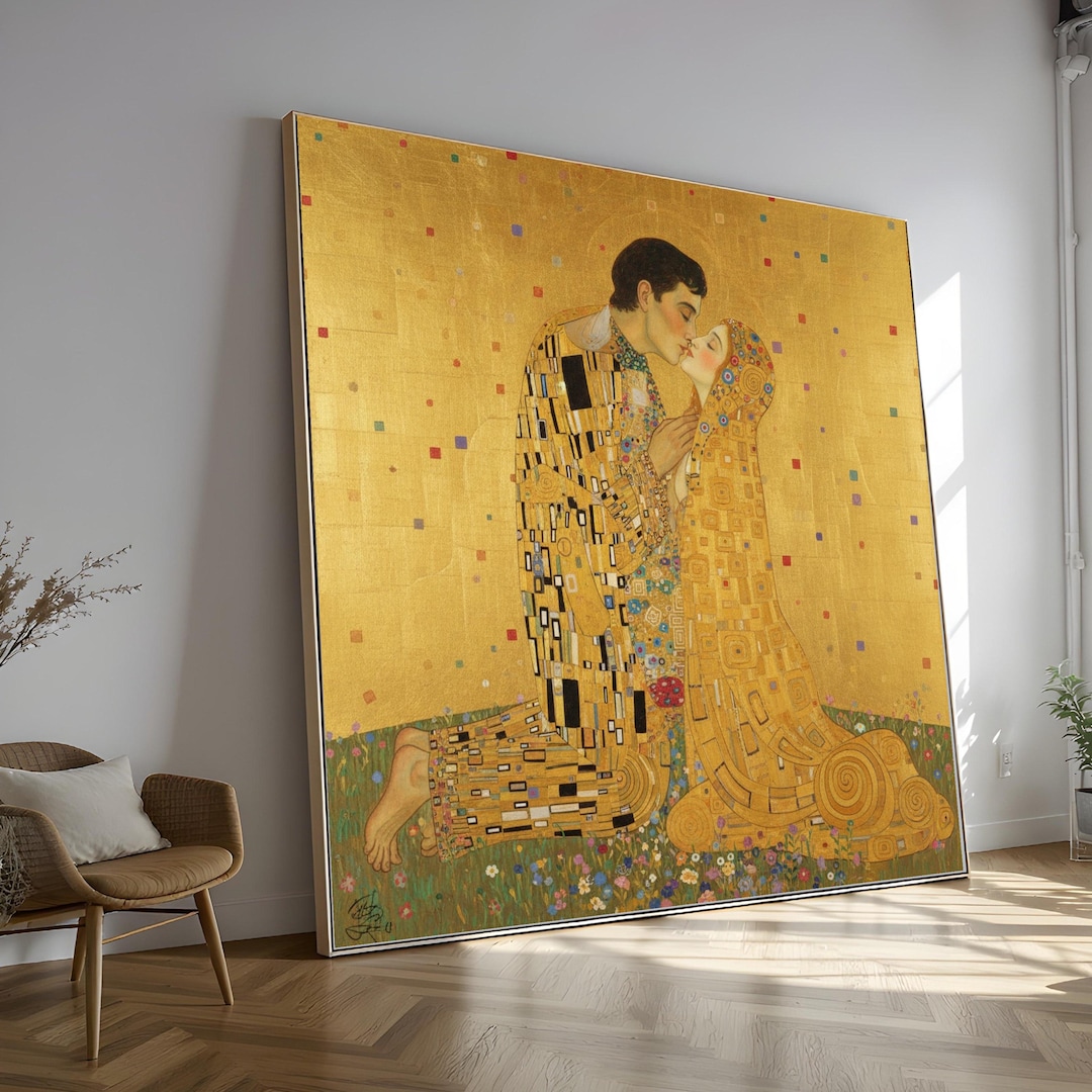 Gustav Klimt the Kiss Canvas, Romantic Golden Art Print, Decorative ...