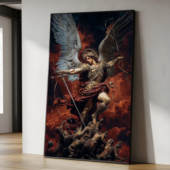 Archangel Michael Defeating Evil, Angelic Warrior Canvas