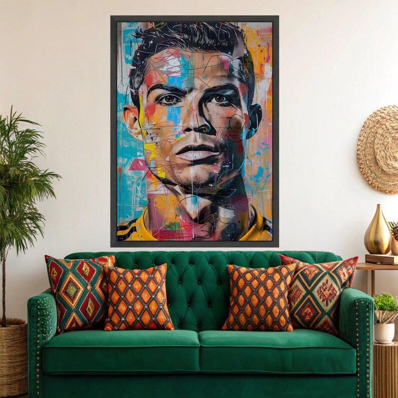 Vibrant Abstract Portrait Canvas, Modern Urban Wall Art, Colorful Graffiti Face Canvas, Contemporary Male Artwork, Home Décor Canvas Print Black Frame