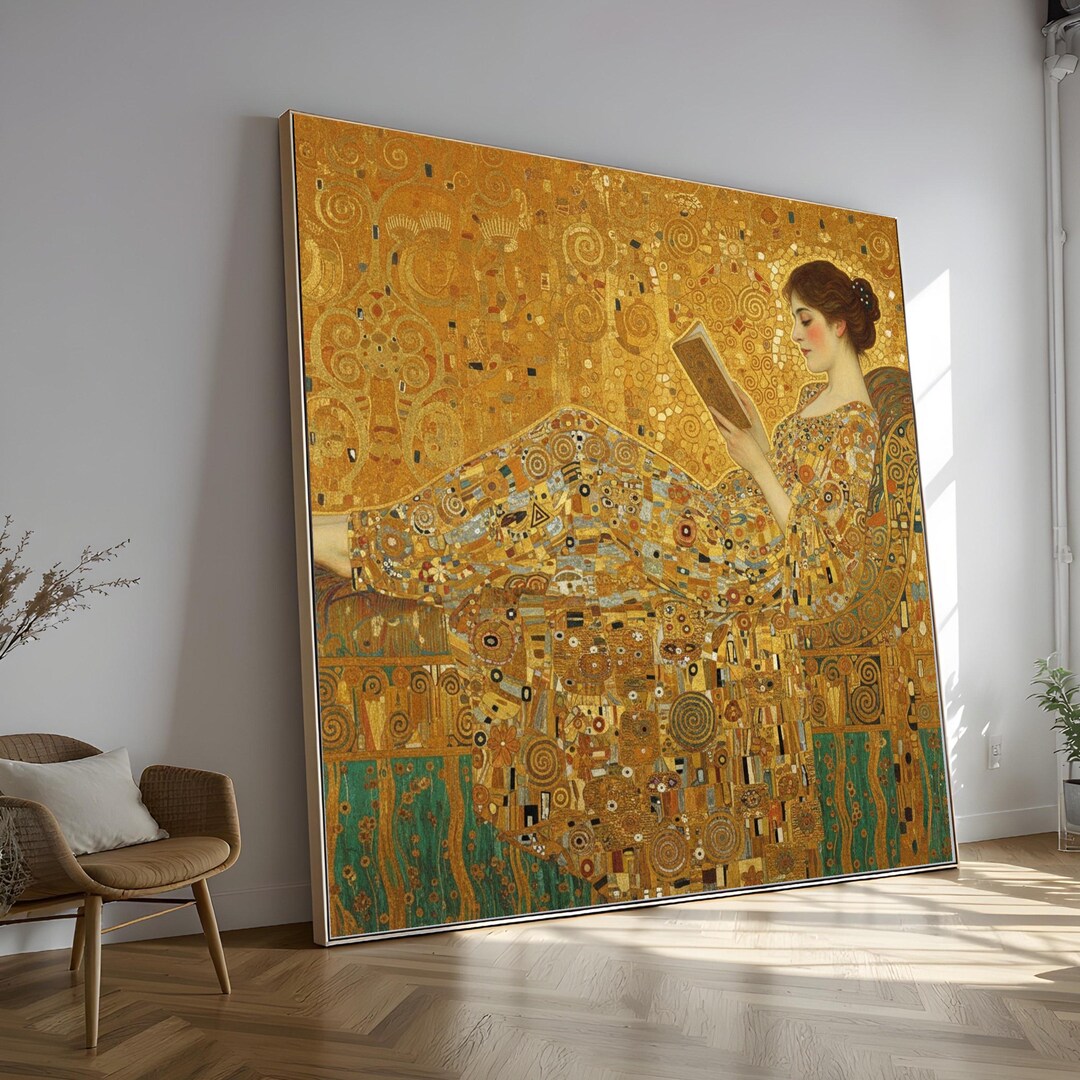 Gustav Klimt Golden Woman Reading Canvas, Art Nouveau Wall Art ...