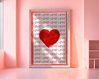 Red Love Heart Art Print: Romantic Minimalist Wall Art (Digital Download)