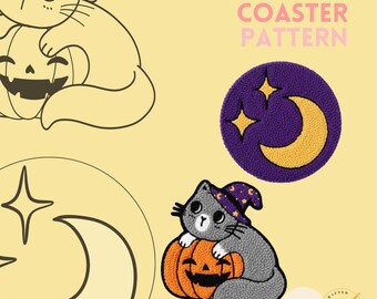 Halloween Punch Needle Anleitung: Hexe Katze Untersetzer (Digitaler Download)