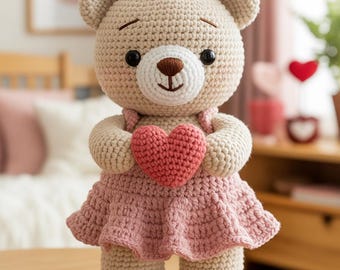 Teddy Bear Amigurumi Crochet Pattern | Valentine's Plush (Digital Download)