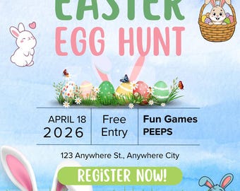 Easter Egg Hunt Invitation, Party With My Peeps Invite, Easter Bunny Party Invitation, Spring Easter Party Invite, Editable Canva Template